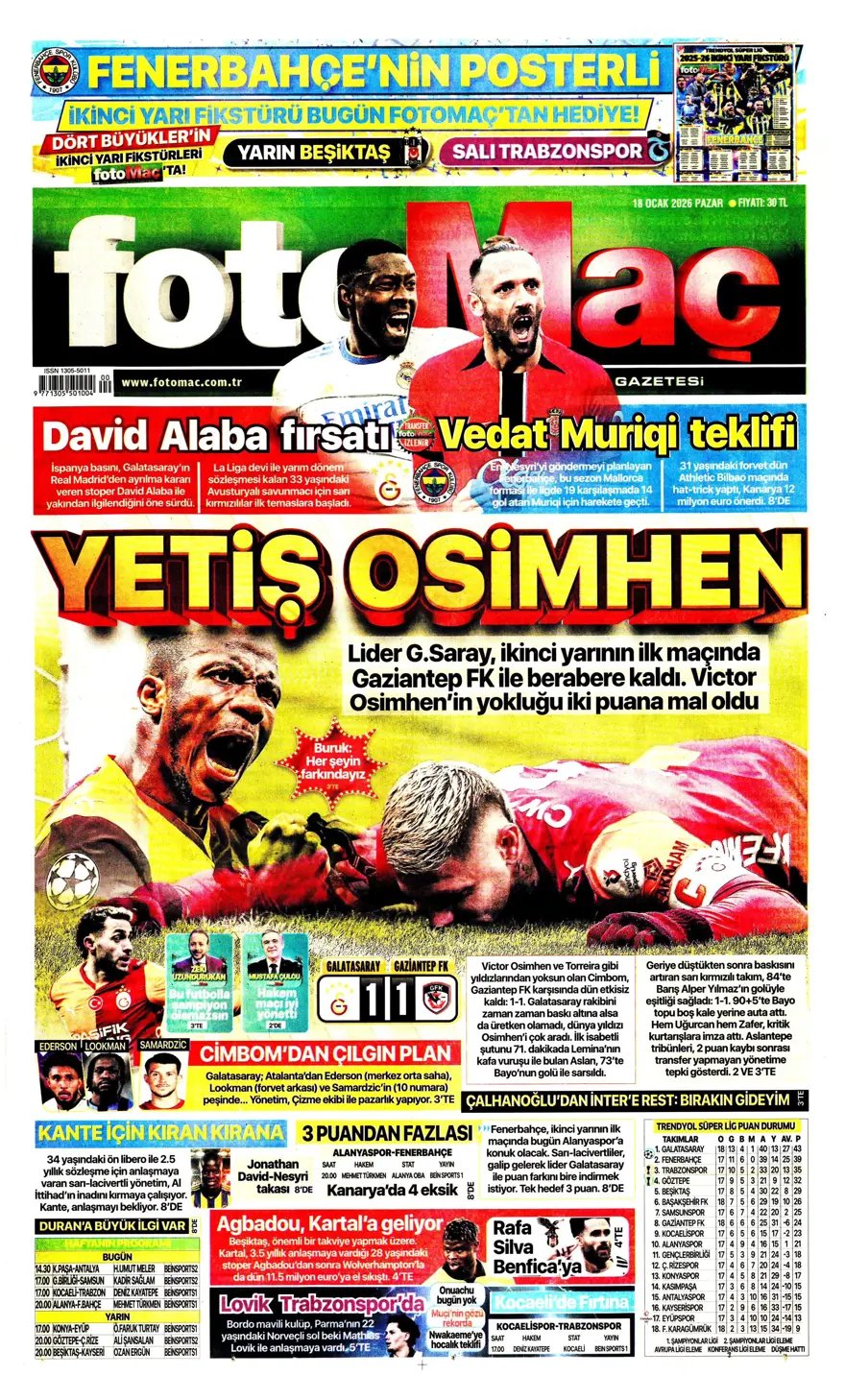 Osimhen İçin Hızlı Koş!" (18 Ocak 2026 Spor Gelişmeleri)
