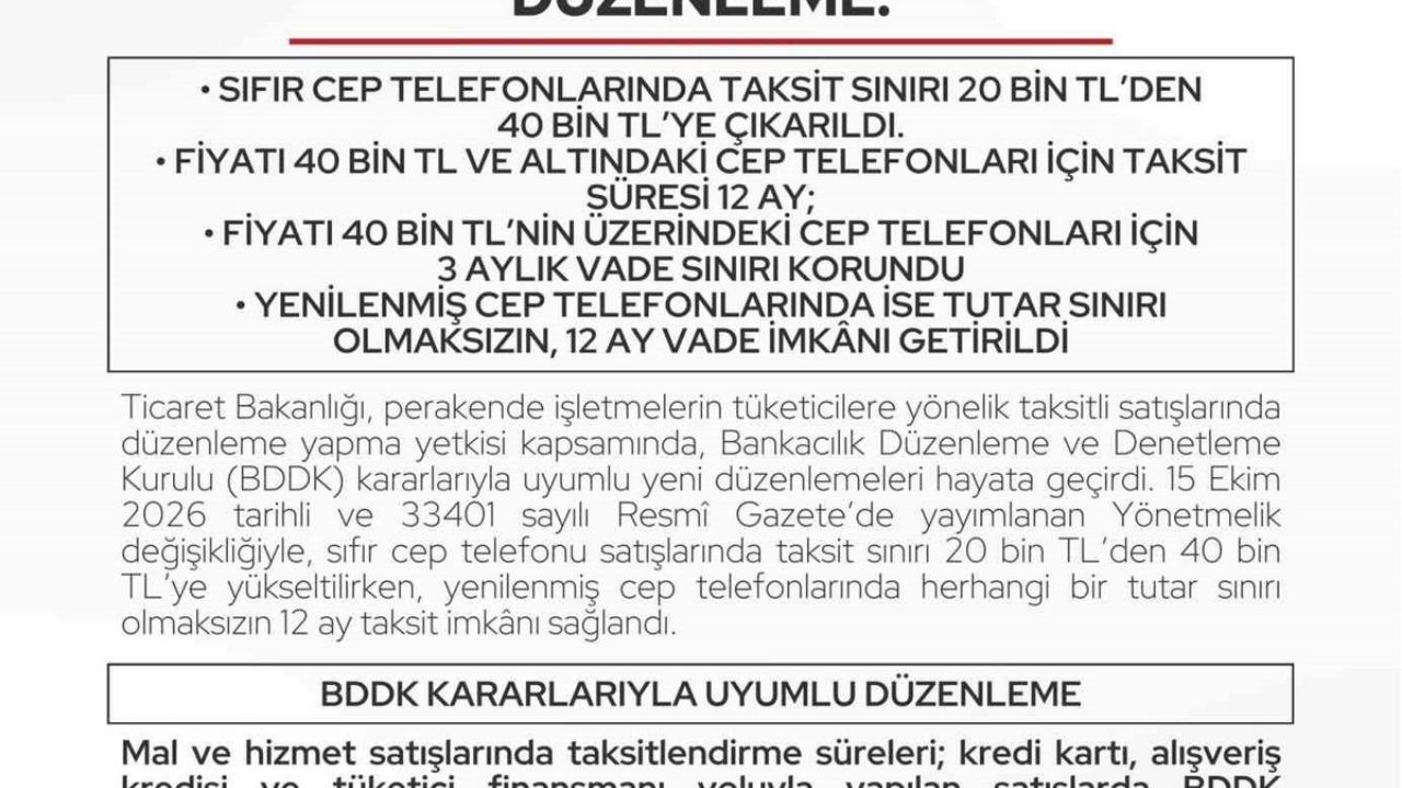 Cep telefonu taksit sınırı 40 bin liraya yükseltildi